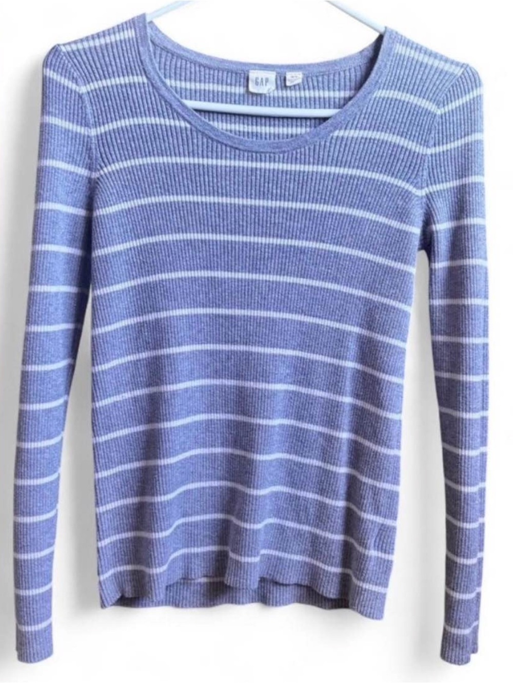 Women’s GAP Grey & White Striped Long-sleeve Ribbed Sweater, XS